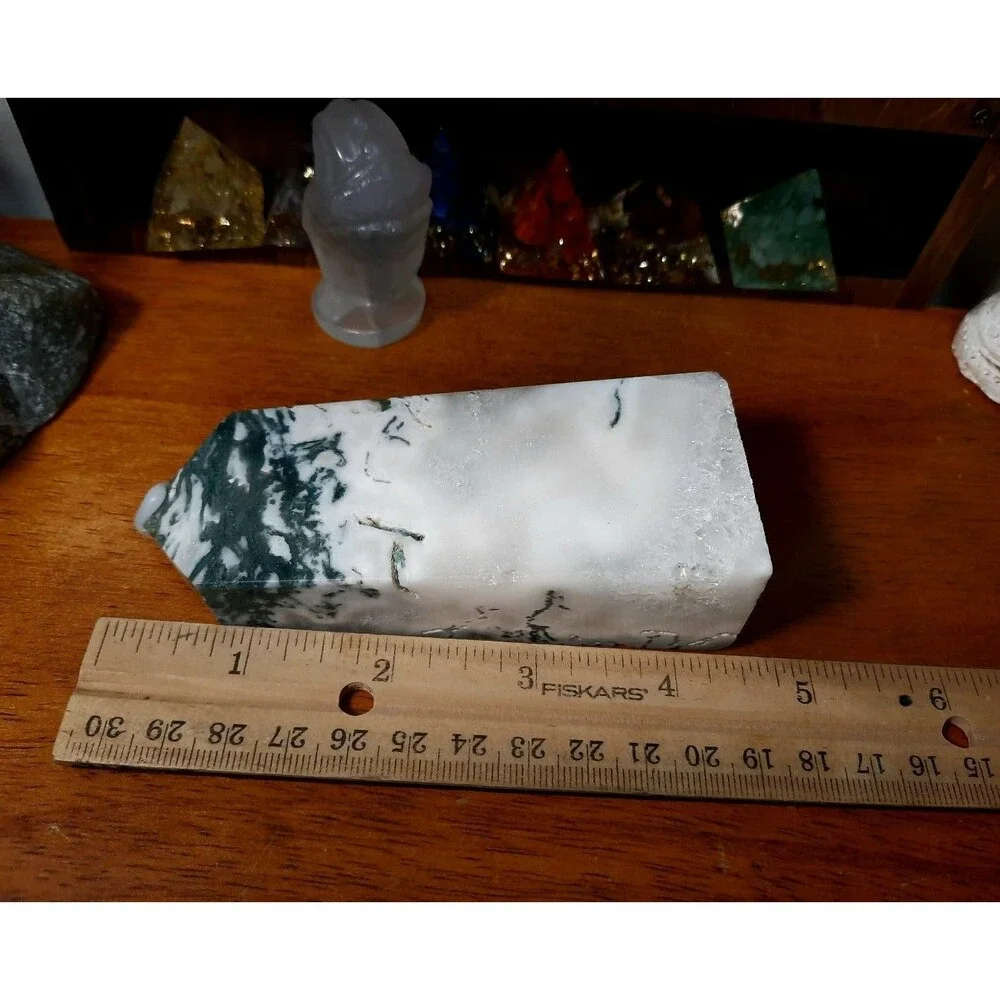 Druzy Moss Agate Crystal Tower